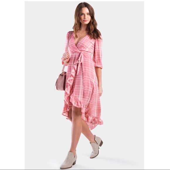 Francesca's Leticia Plaid Wrap Midi Dress - Picture 1 of 8